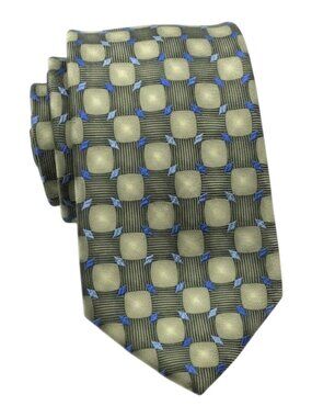 Barneys New York Mens Silk Tie Green Blue Geometric Pattern Italian Classic